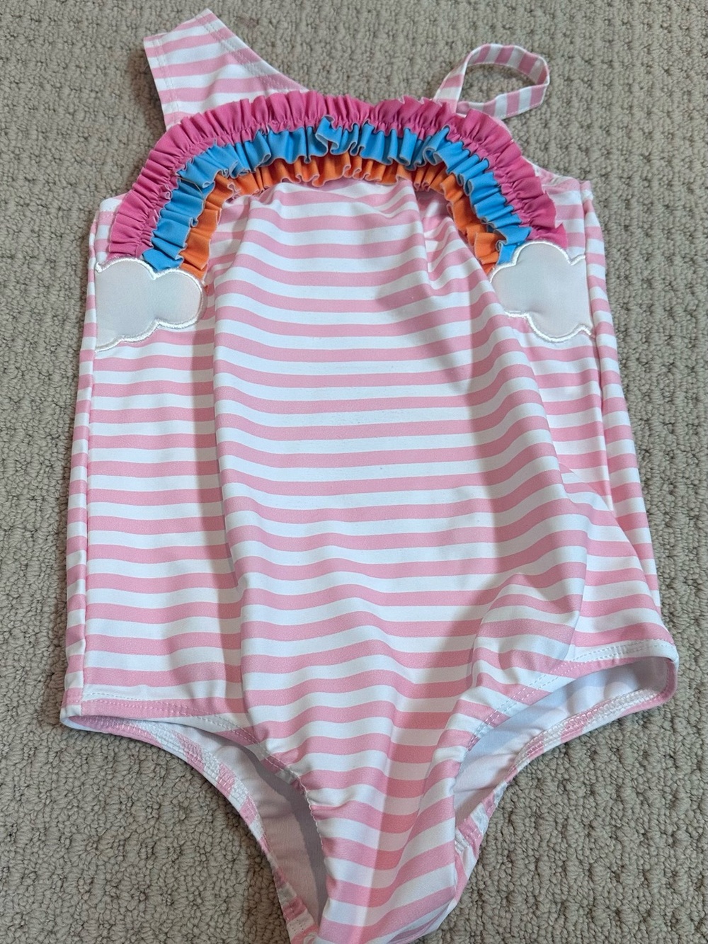 Mud Pie Pink and White Striped Rainbow Ruffle One-Piece Swimsuit